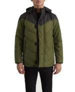 Black And Green Hooded Puffer Jacket