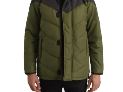 Black And Green Hooded Puffer Jacket