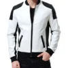 Men Black And White Leather Jacket