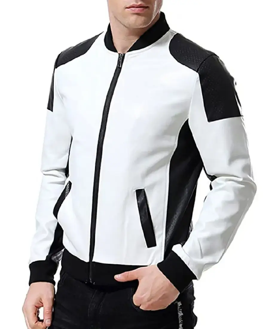 Men Black And White Leather Jacket 4 Men Black And White Leather Jacket Side