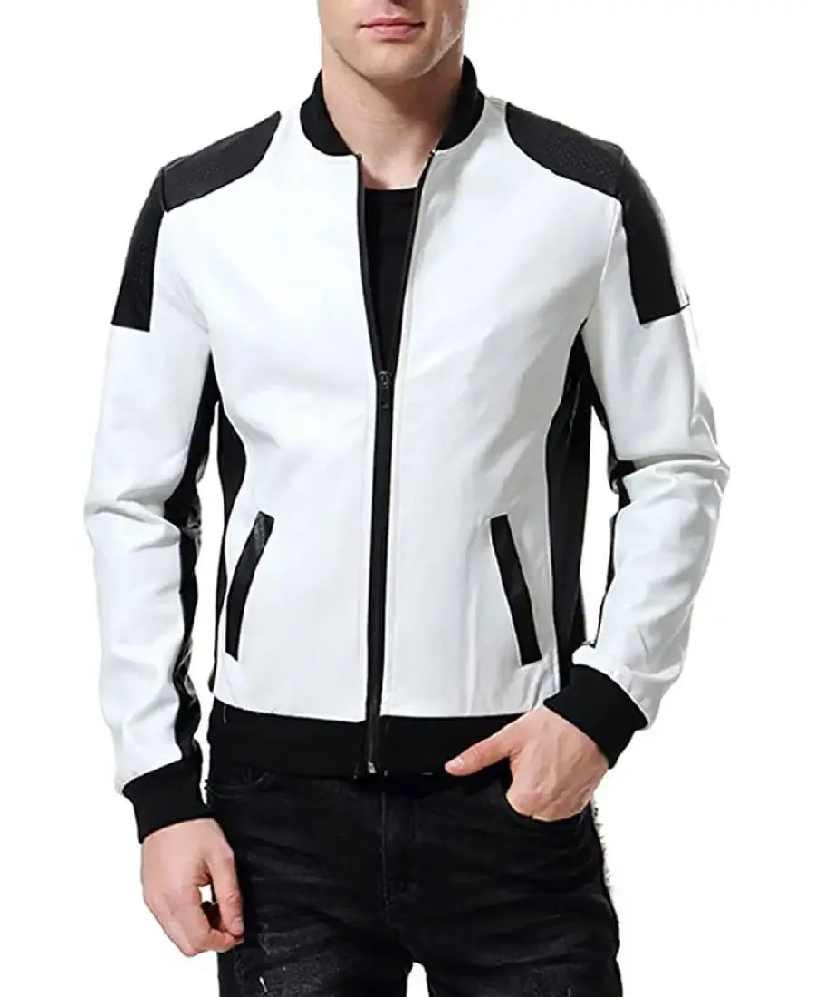 Men Black And White Leather Jacket