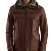 Men Fur Collar Brown Leather Jacket