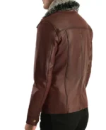 Men Fur Collar Brown Leather Jacket - Image 2