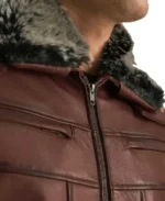 Men Fur Collar Brown Leather Jacket - Image 4