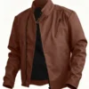 Men Stylish Brown Synthetic Leather Jacket