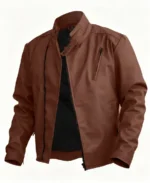 Men Stylish Brown Synthetic Leather Jacket