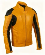 Men Yellow Motorcycle Leather Jacket - Image 3