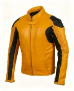 Men Yellow Motorcycle Leather Jacket - Image 4