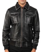 Men's Aaron Black Leather Bomber Jacket