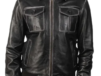 Men'S Aaron Black Leather Bomber Jacket