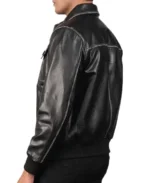 Men's Aaron Black Leather Bomber Jacket - Image 2