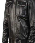 Men's Aaron Black Leather Bomber Jacket - Image 5