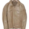 Men's Beige Bomber Leather Jacket