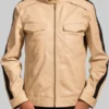 Men’s Beige Cafe Racer Faux Leather Jacket - Trendy Leather Jackets