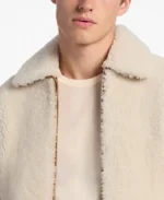 Men's Beige Sherpa Shirt Style Jacket Collar