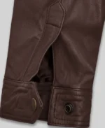 Men's Belted Collar Dark Brown Leather Jacket Sleeves