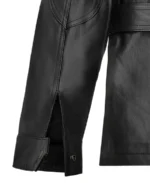 Men's Belted Solid Black Leather Jacket Sleeves