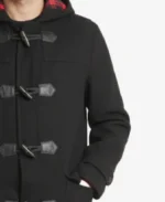 Men's Black Hooded Duffle Wool Coat - Image 3