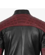 Men's Black and Burgundy Biker Leather Jacket - Image 4