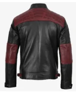 Men's Black and Burgundy Biker Leather Jacket - Image 2