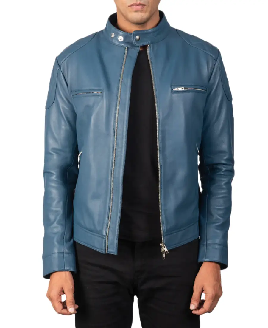 Men's Blue Biker Leather Jacket