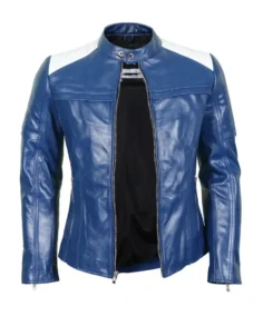 Men's Blue Biker Leather Jacket