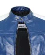 Men's Blue Biker Leather Jacket Collar