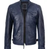 Men’s Blue Cafe Racer Quilted Biker Leather Jacket - Trendy Leather Jackets