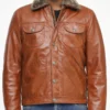 Men's Brown Fur Collar Leather Jacket
