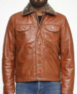 Men's Brown Fur Collar Leather Jacket