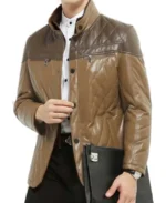 Men's Brown Puffer Leather Jacket
