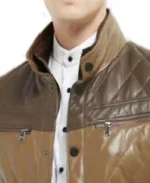 Men's Brown Puffer Leather Jacket Collar