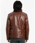 Men's Brown Zipper Basic Faux Leather Jacket - Image 2