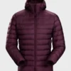 Men's Burgundy Hooded Down Bomber Jacket
