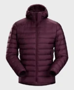 Men's Burgundy Hooded Down Bomber Jacket