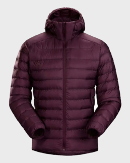Men's Burgundy Hooded Down Bomber Jacket