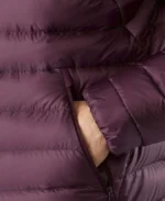 Men's Burgundy Hooded Down Bomber Jacket Sleeves