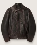 Men's Nappa Dark Brown Leather Bomber Jacket
