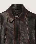 Men's Nappa Dark Brown Leather Bomber Jacket - Image 3