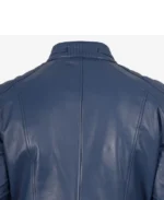 Men's Cafe Racer Blue Leather Jacket - Image 4