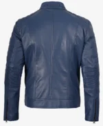 Men's Cafe Racer Blue Leather Jacket - Image 2
