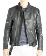 Men's Classic Belted Biker Leather Jacket