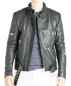 Men's Classic Belted Biker Leather Jacket