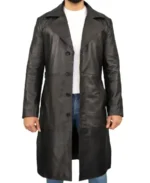 Men’s Classic Black Leather Duster Coat