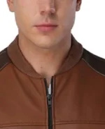 Men's Classic Brown Leather Jacket Collar