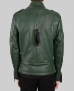 Men's Classic Green Biker Leather Jacket - Image 2