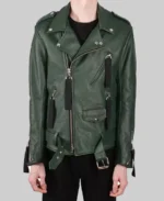 Men's Classic Green Biker Leather Jacket - Image 3