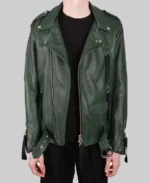 Men's Classic Green Biker Leather Jacket - Image 4