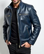 Men's Classic Navy Leather Jacket