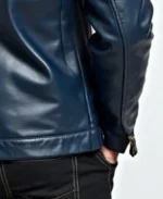 Men's Classic Navy Leather Jacket Sleeves